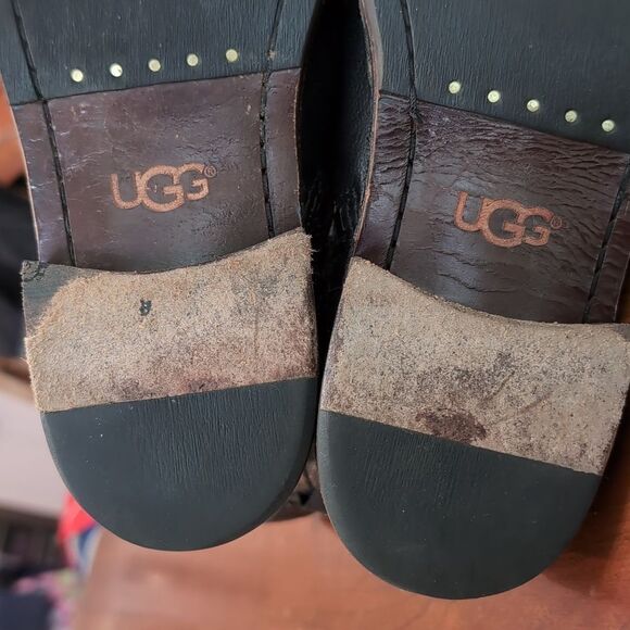 Ugg Jenna Kiltie Black Leather Shearling Lace up Combat Riding Boots Sz 7 - Picture 9 of 13
